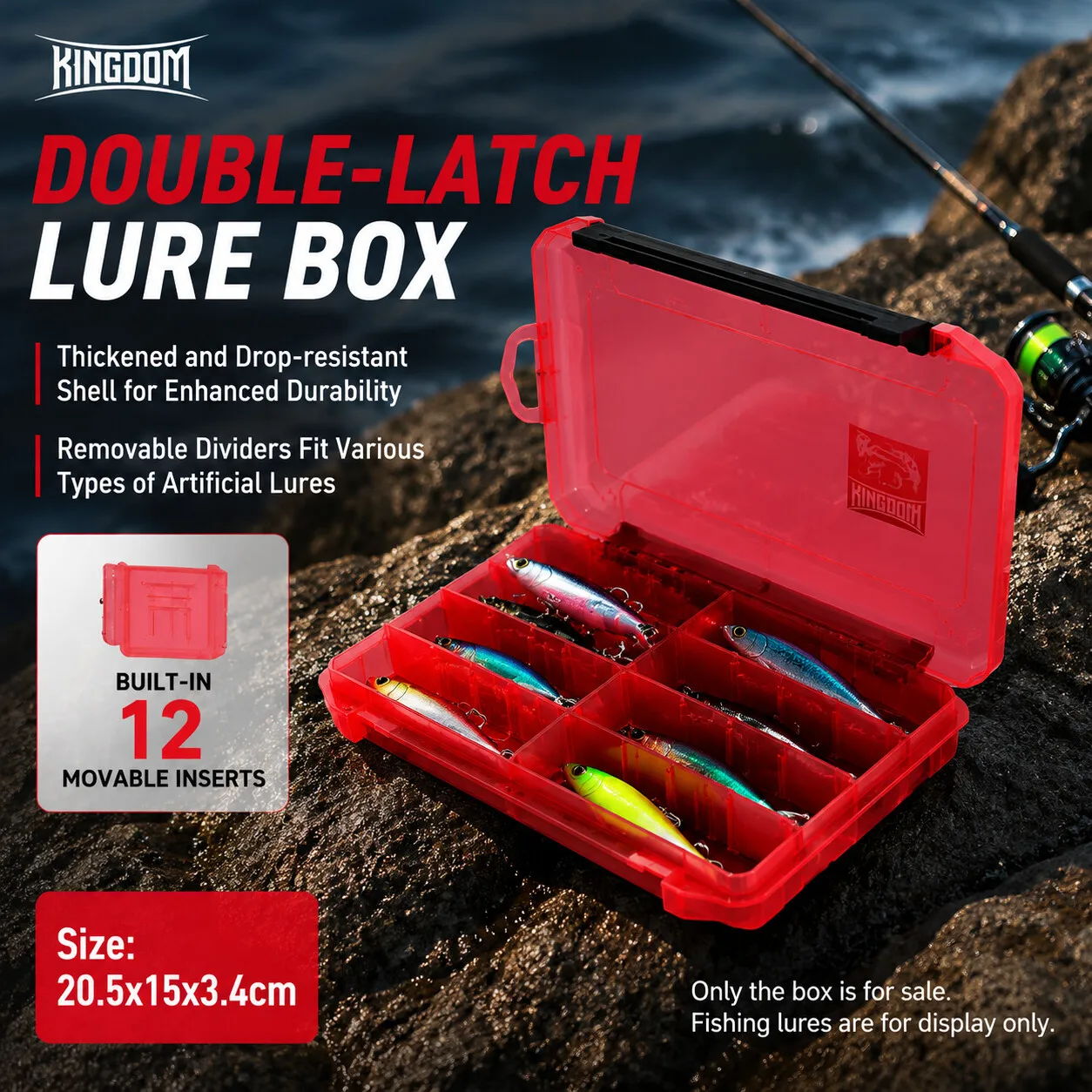 Kingdom Double-latch Lure Box 20.5X15X3.4CM Double Buckle Movable Insert Fishing Lure Storage Case Portable Accessories Box