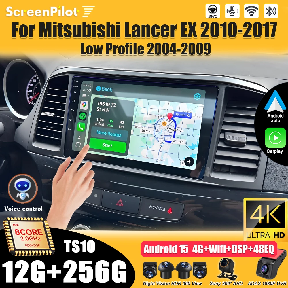 Radio para Auto Android 16 para Mitsubishi Lancer 10 CY 2007-2017, Reproductor Multimedia 2 DIN, Carplay, Mirror Link, Bluetooth, 8 Núcleos, 5G