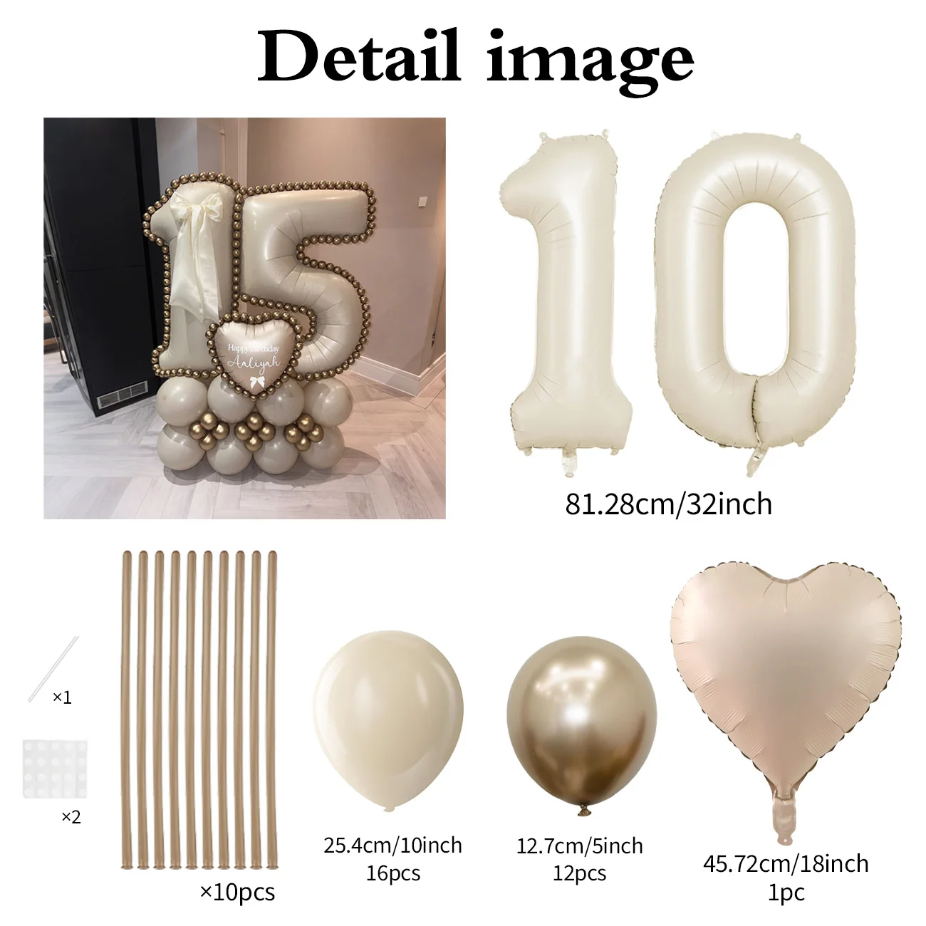 Cremeweißes digitales Säulenballon-Set, 101,6 cm, großer digitaler Ballon, Liebe, Aluminiumfolie, Ballon, Geburtstag, Jahrestag, Dekoration – Detail 6