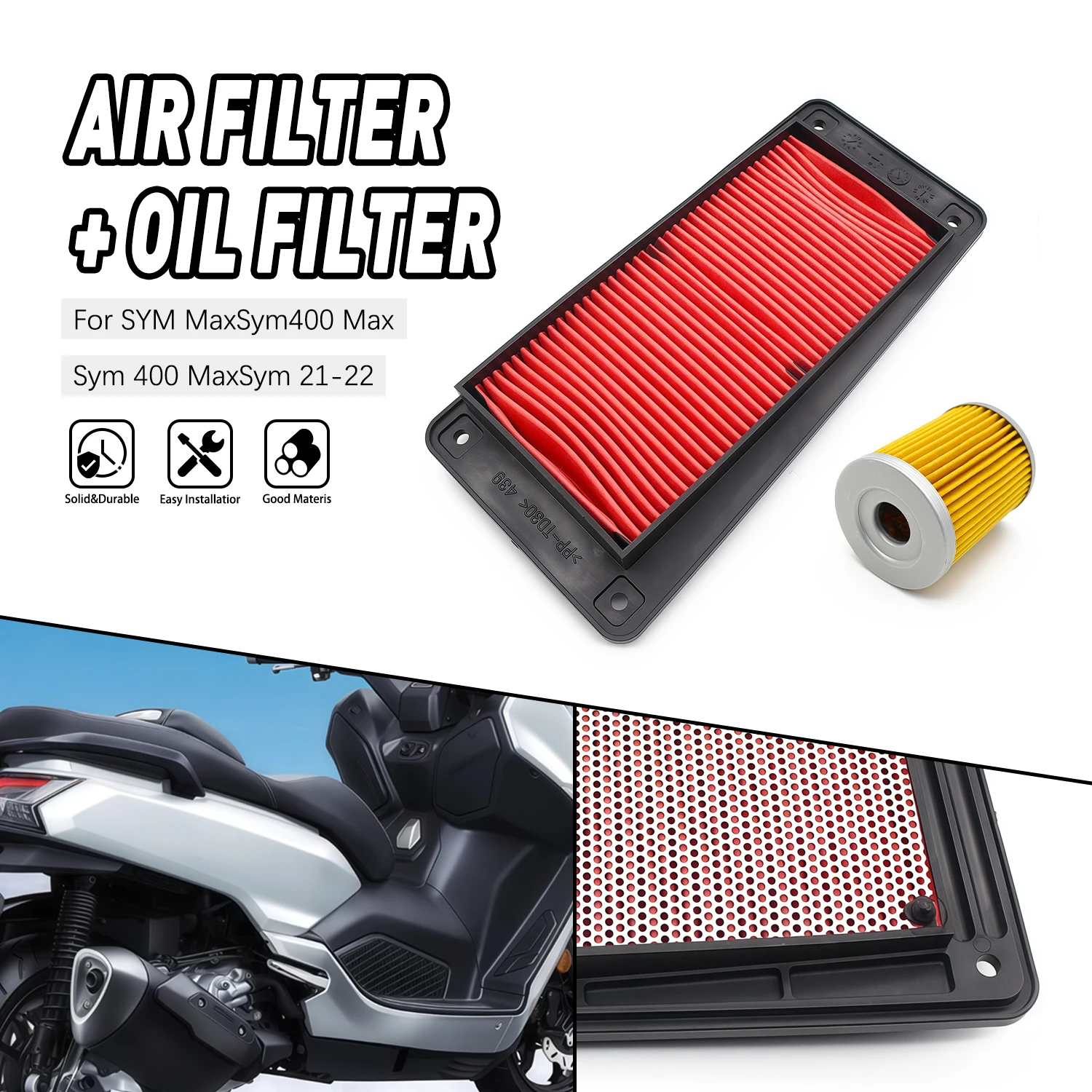 

Motorcycle Parts Air Filter Cleaner Oil Filter Suit For SYM MaxSym400 Max Sym 400 MaxSym 2021 2022