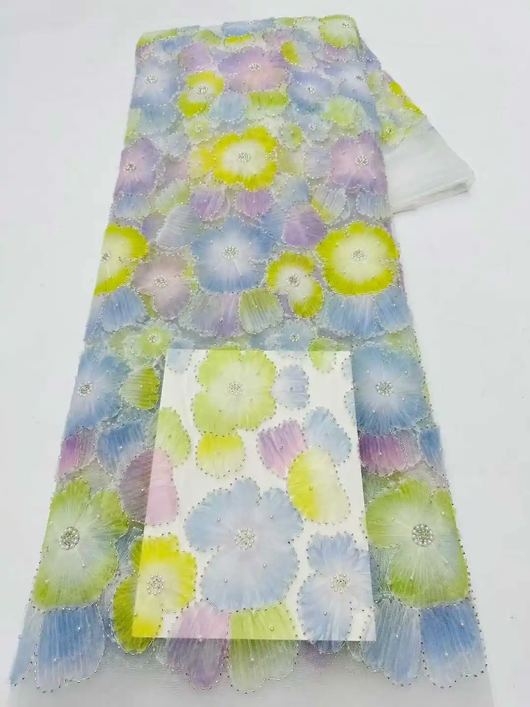 5Y/حار بيع الفرنسية الترتر النسيج عالية الجودة تصميم جديد 2025 التطريز شبكة الدانتيل ثلاثية الأبعاد زهرة حبة فستان الزفاف XX365H135 #2