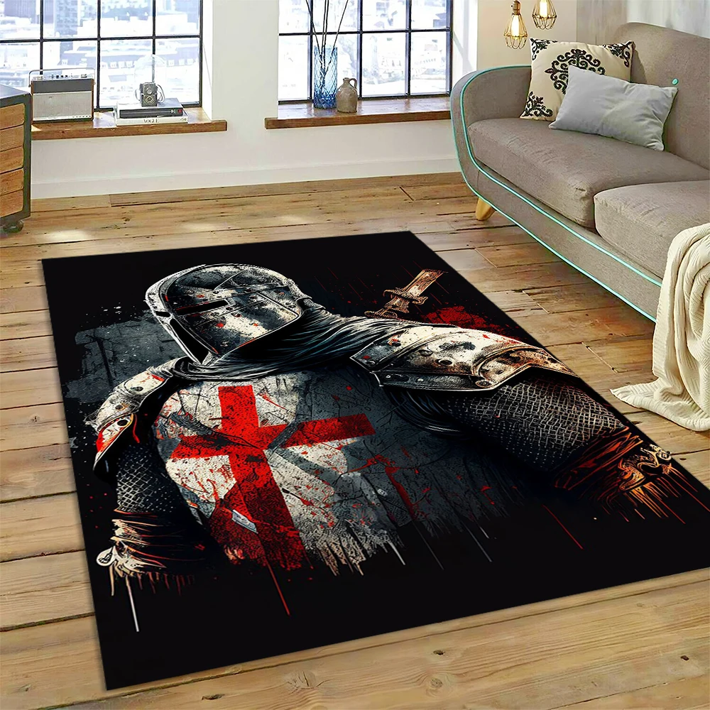 3D Templar Black Knight Crusaders Cartoon Carpet Rug for Home Living Room Bedroom Sofa Doormat Decor,Kids Area Rug Non-slip Mat