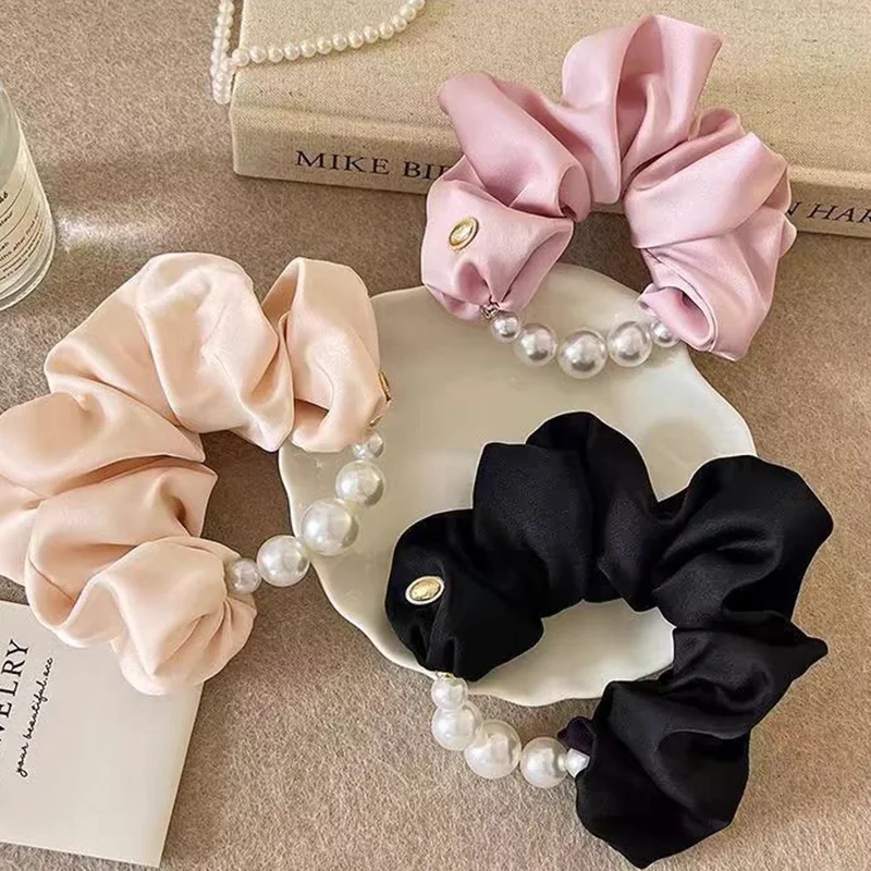 Elegantes Haargummi mit Perlen im Darm-Stil für Damen und Mädchen, süßes Haarornament, Pferdeschwanzhalter, Haargummi, Haar-Accessoires – Detail 6