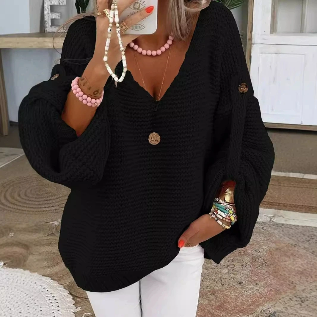 

Женский топ с длинными рукавами на осень и зиму, элегантный и модный, универсальный свитер с длинными рукавами и V-образным вырезом.