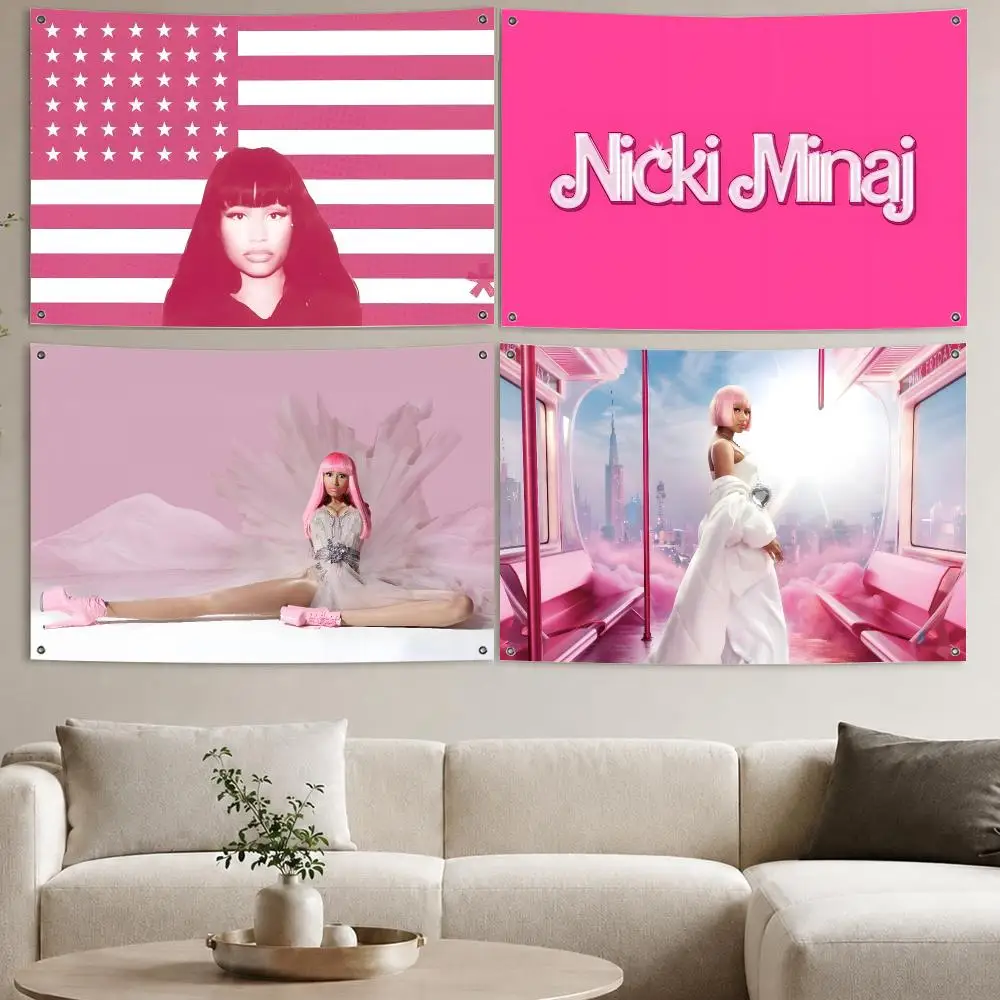 Singer Nicki Minaj Pink Friday Flags Aesthetic Wall Tapestry Printed Wall Hanging Living Room Party Outdoor Decor