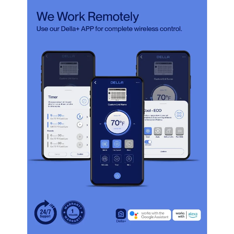 مكيف هواء نافذة ذكي DELLA 5000 BTU متوافق مع Alexa، يبرد حتى 150 متر مربع. قدم، وحدة تيار متردد للغرفة الصغيرة مع موقع GEO،