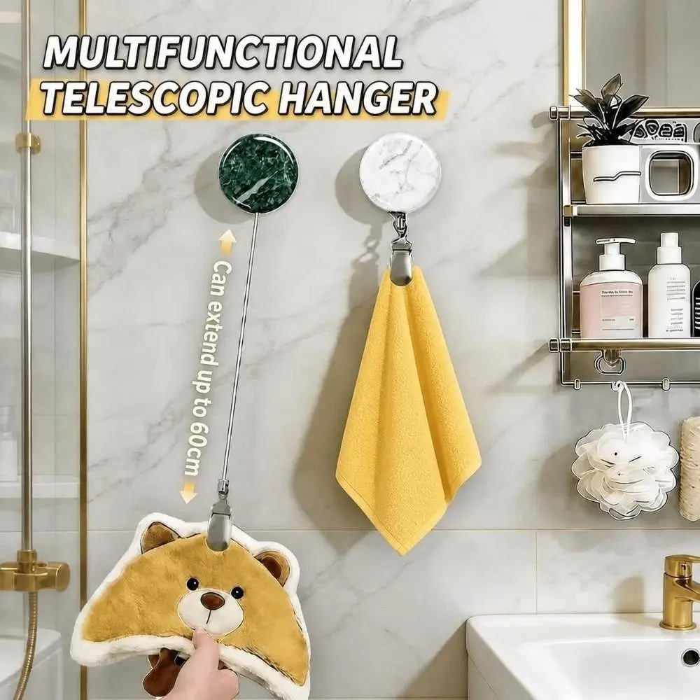 Durable Metal Retractable Towel Clip 4cm with Steel Wire Badge Reel Self-Rewinding Punch-Free Towel Rack Household
