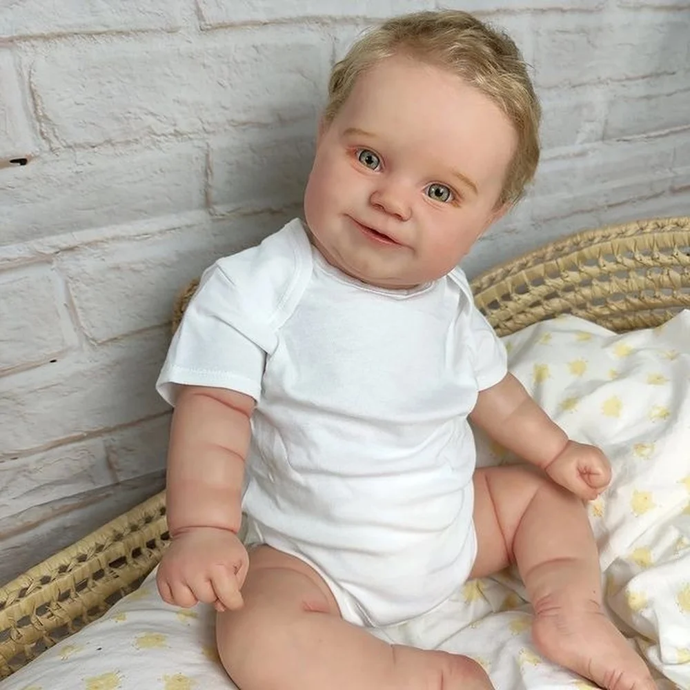 50/60Cm Reborn Dolls   in Green Eyes Blonde Hair Soft Cuddly Body Lifelike Baby Doll Paint with Genesis Paint Visible