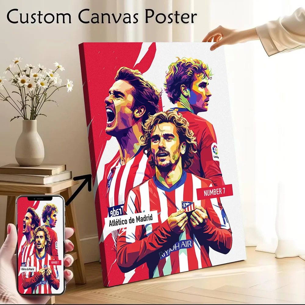 Pôster Impresso de Antoine Griezmann do Atlético de Madrid, Imagens Personalizadas, Arte de Parede em Canvas para Decoração de Sala de Estar