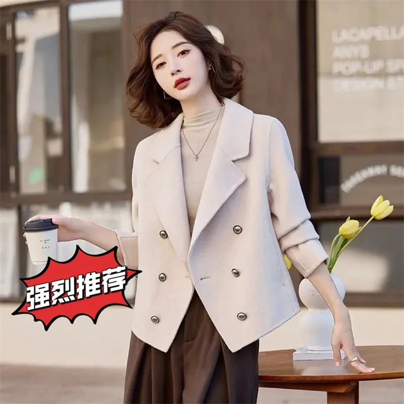 

Новинка 2026, женское короткое шерстяное пальто, весенне-осенняя двубортная куртка из смешанной шерсти, топ, корейский женский вариант с высокой похвалой