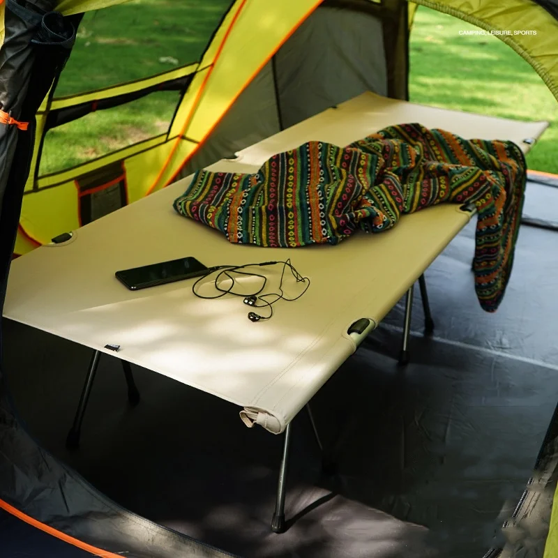 Outdoor Folding Camping Cot  Aluminum Alloy Portable Breathable Elevated Design Hiking Road Trip Office Break Dual-purpose Bed