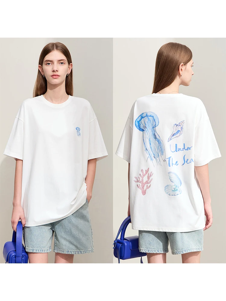 Amii Minimalism 2024 Summer New Casual Graphic T shirts For Women O-Neck Bead Embroidery Loose Drop Sleeve Female Tops 12452099