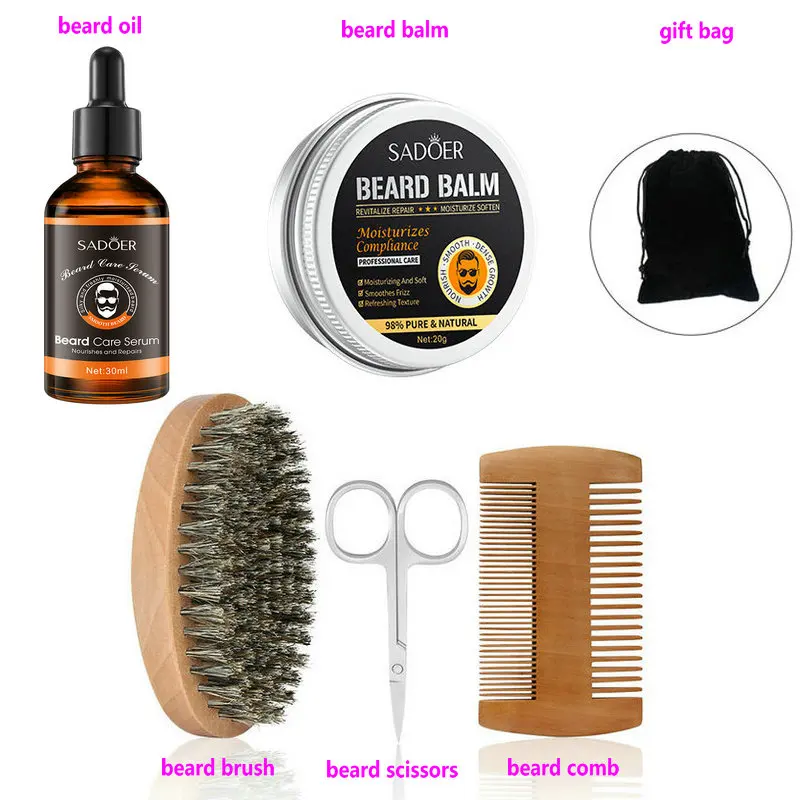 Beard Growth Kit For Men Beard Hair Enhancerbeard Essential Oil Moisturizing Wax Growth Roller Comb Styling Scissors Beard Care