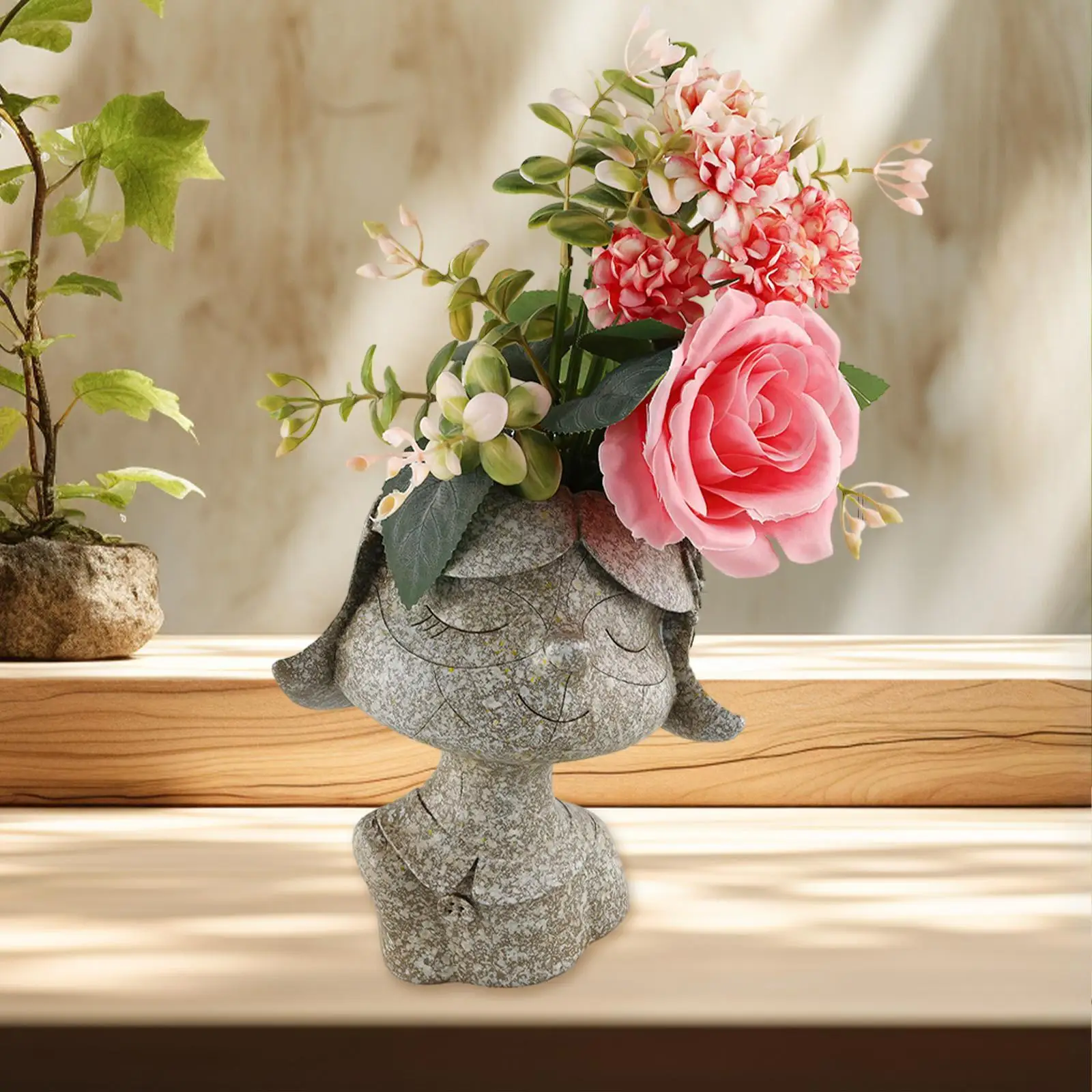 Girl Flower Pot Plant Pot Girl Sculpture Ornaments Lifelike Flower Vase Makeup Brush Container for Desktop Garden Outdoor