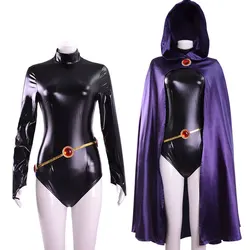 Teen Titans Raven Cosplay Costume Super hero Cloak Jumpsuits Zentai Halloween Fancy Ball Adult kids Suit