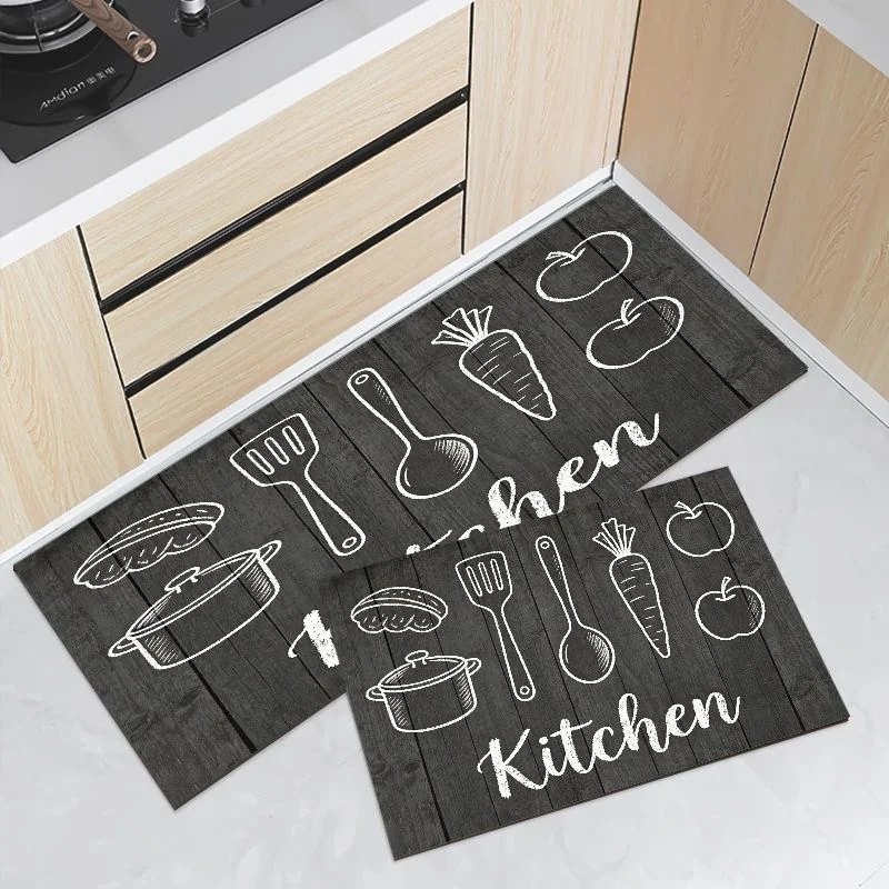 Dark Wood Grain Hand Drawn Kitchen Mat Set Waterproof Non Slip Runner Rug Wear Resistant Easy Wipe Kitchen Doormat