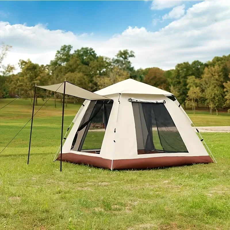 

New Square Camping Tent for 6 People, Double Doors and Double Windows, Automatic Installation, Large Space,Sun Protection, Beige