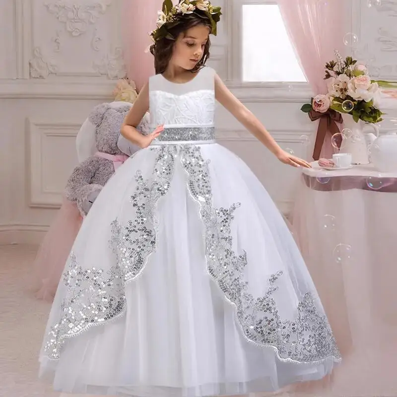 New Girls Bridesmaid Dress 2023 Flower-Lace Banquet Vestidos Girl's Birthday Party White Gown Flower Girl Dresses for Wedding