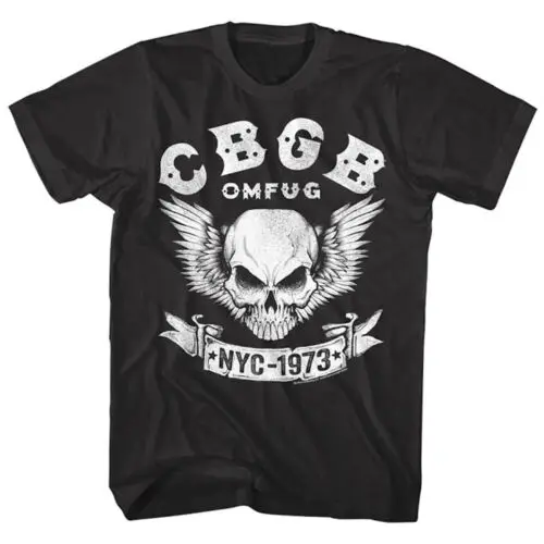 CBGB OMFUG Men's T-Shirt NYC 1973 Skull Wings Classic Rock Merch OFFICIAL