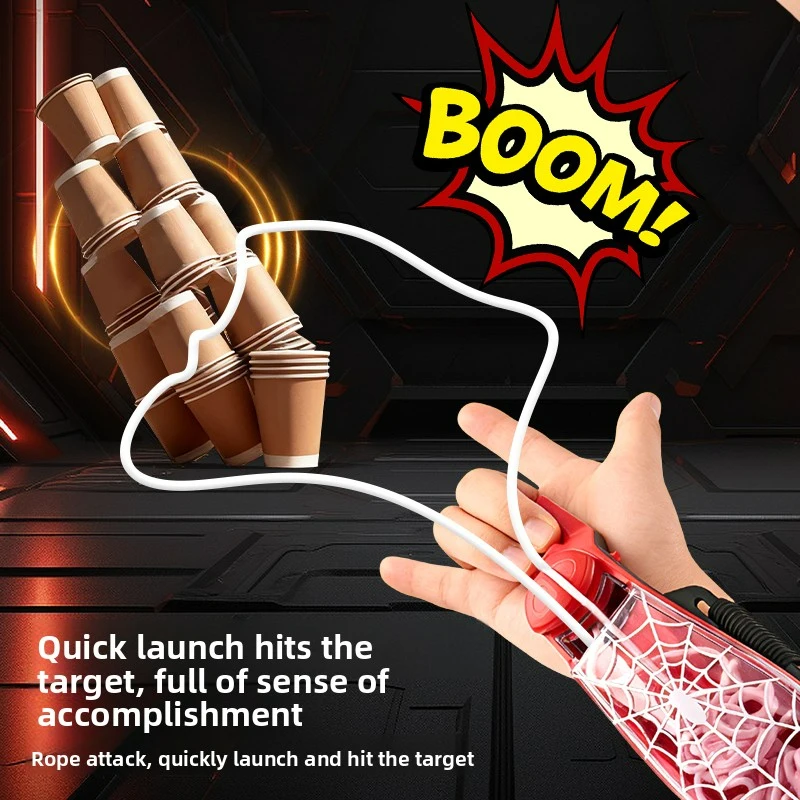 Rope Launcher Wrist Toy with Light, Spider Web String Shooter Hand Ejection Decompression Game Toy for Kids Boys
