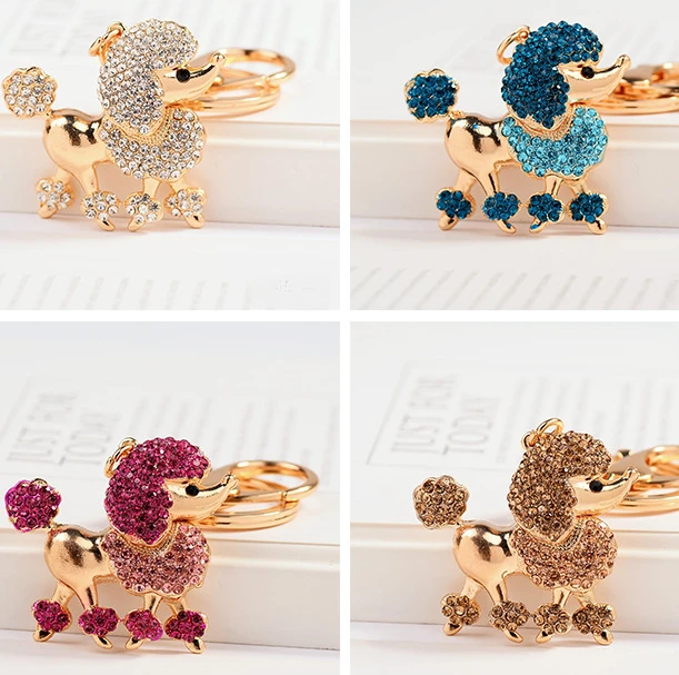 Cute Rhinestone Crystal poodle dog Keychain pet poodle Key Chain Key Ring Holder Pendant Keyring