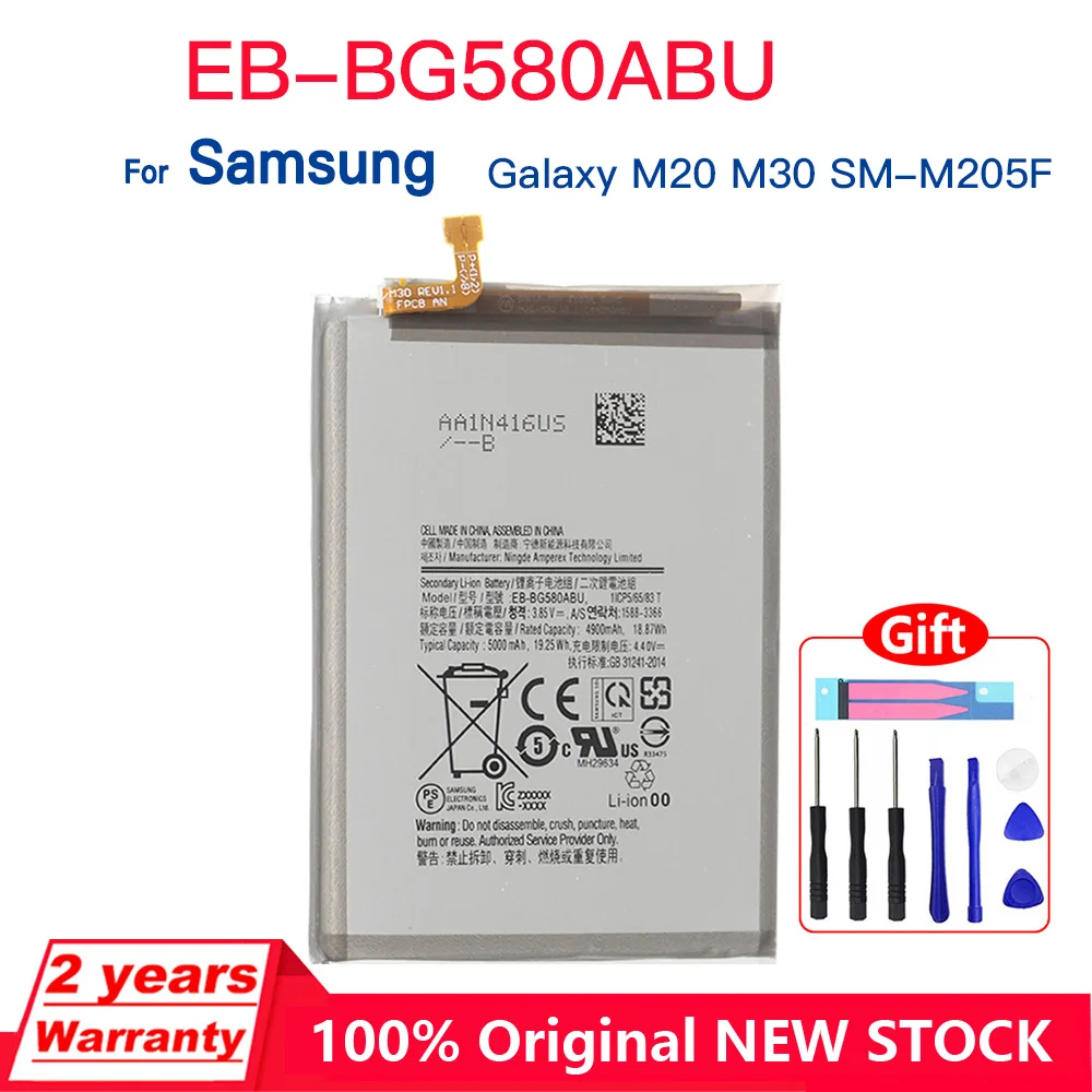 

Genuine EB-BG580ABU 5000mAh High Quality Replacement Mobile Phone Battery For Samsung Galaxy M20 M30 SM-M205F Batteries+Tools