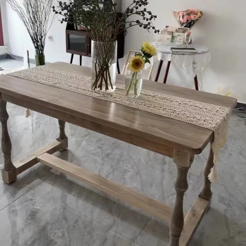 European and American all-solid wood dining table, old log table, rectangular coffee , retro display wooden , nail art