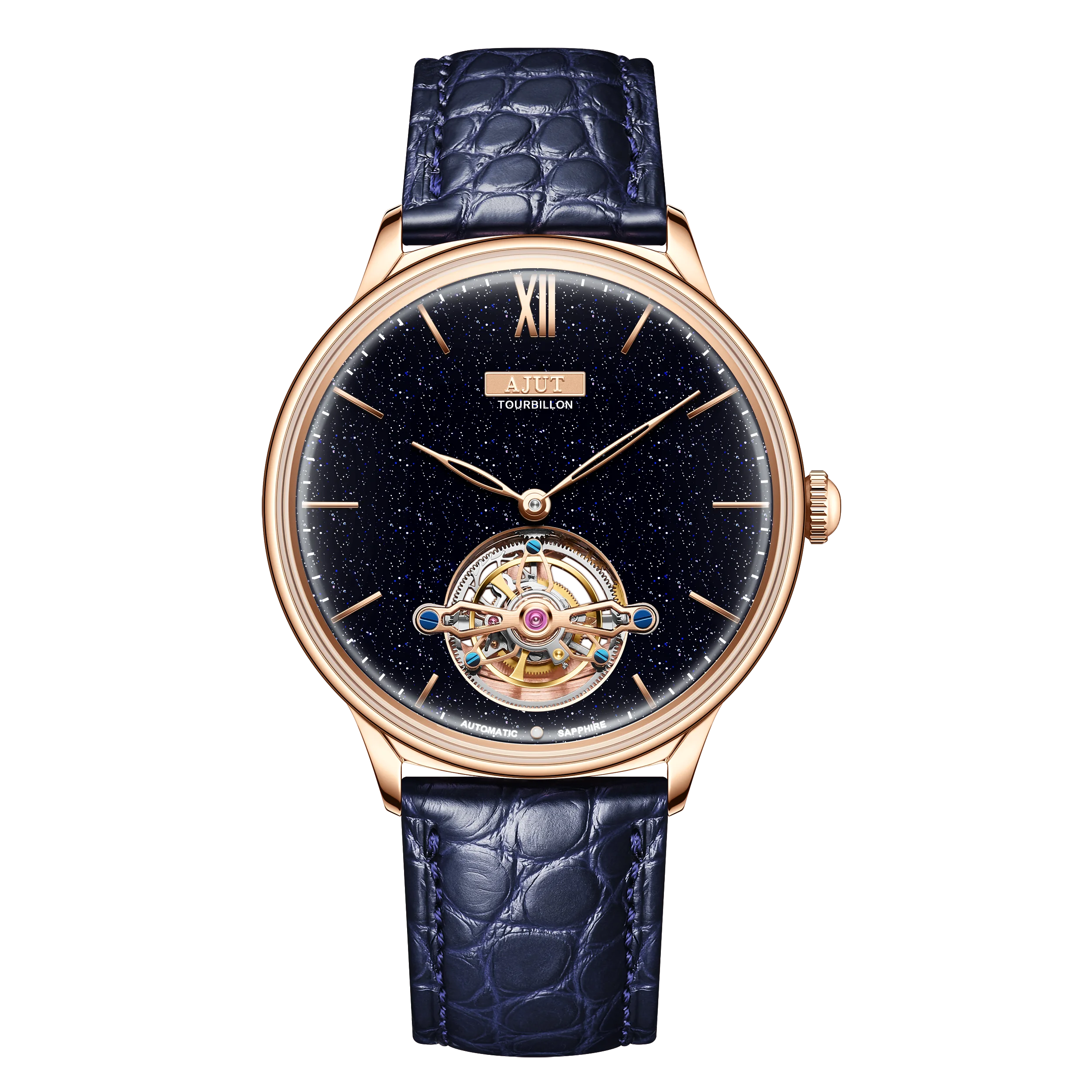 

AJUT автоматические механические мужские часы с турбийоном и рисунком солнца и эмалированной поверхностью, часы из нержавеющей стали для мужчин, водонепроницаемые 0345