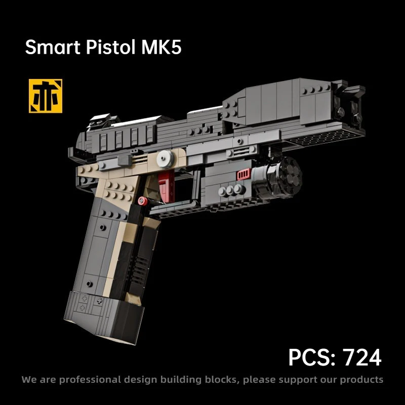 

724PCS Smart Pistol MK5 Building Blocks Emissibility With Bullet Assemble Gun Bricks Weapon Toy Gift For Military Fan