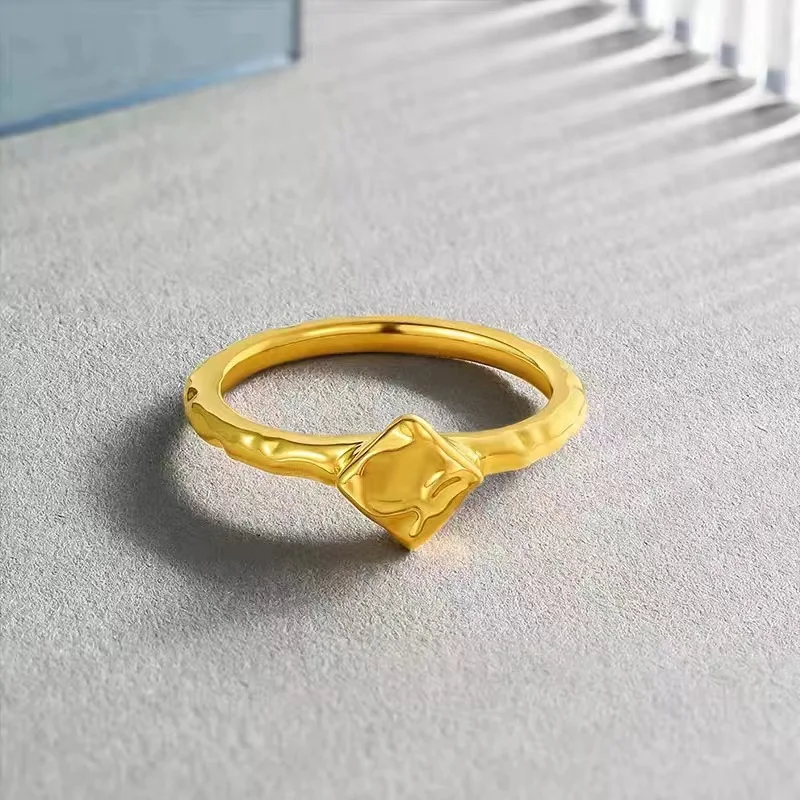 

Open 18k Gold Ring for Women Jewelry Ice Irregular Ring Simple Signet Rings for Women Couples Wedding Band Engrave Jewelry Gifts