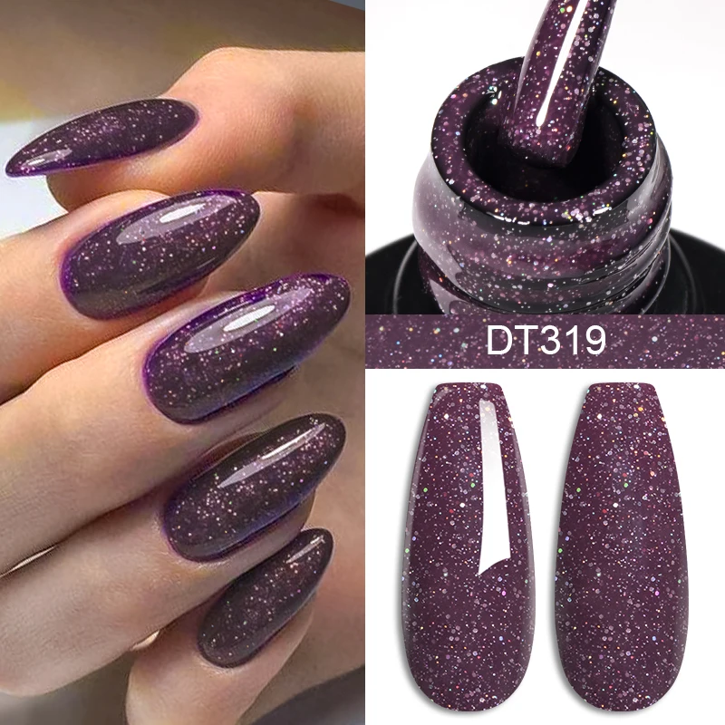 MEET ACROSS 7ML Astral Purple Gel Nail Polish Glitter Red Coffee Color Semi Permanent UV Gel All For Nails Art Manicure Varnish