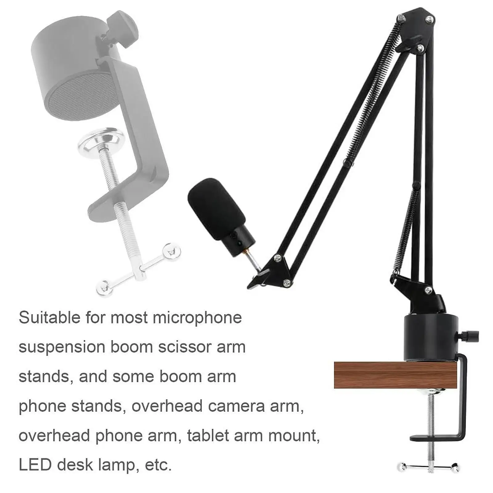 Desk Clamp Metal Detachable Sturdy C Shape Table Mount Clamp C Clamp Base Stand for Recording Reading Office Speech Presentation