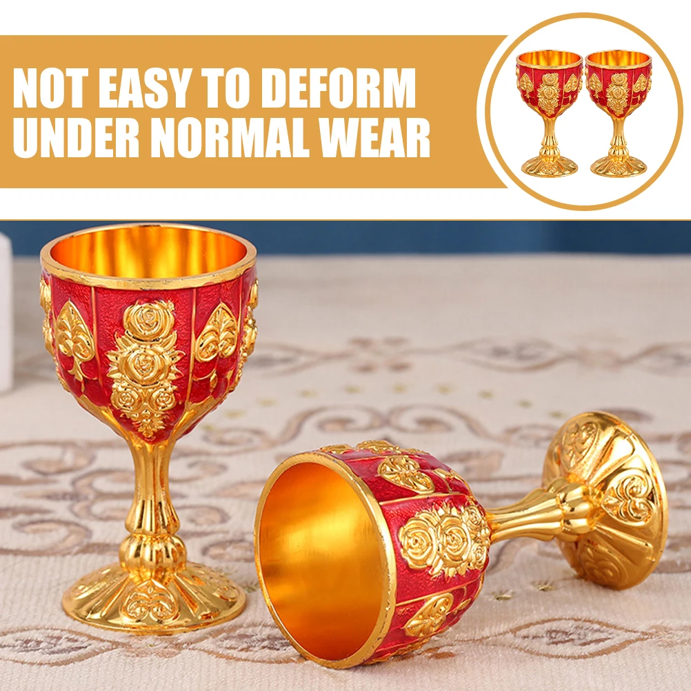 

2Pcs Red Metal Rose Wine Cup Stylish European Design Small Goblet Convenient Drink Accessory Wine Lover Gift
