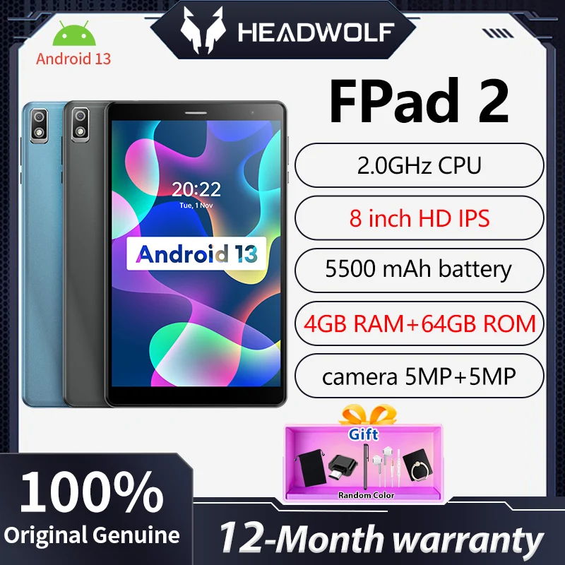 Headwolf FPad 2 Tab 8-inch padAndroid 13 tablet Unisoc T310 4GB RAM 64GB ROM 4G Lte Dual SIM Phone Kids Learning Tablet 5500 mAh