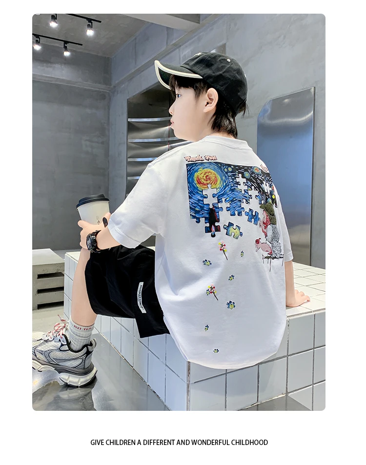 Heißer Verkauf: Designer-Sommer-T-Shirt für Jungen im Teenageralter, modisches Streetwear-Outfit, Kinder-Kurzarm-Cartoon-T-Shirt, Baumwoll-Oberteil – Detail 2