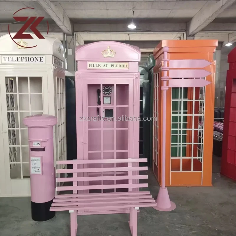 custom.ZKAI Hot Pink Photo Booth Wedding Backdrop Custom Phone Booth Set with Mailbox London Telephone Booth