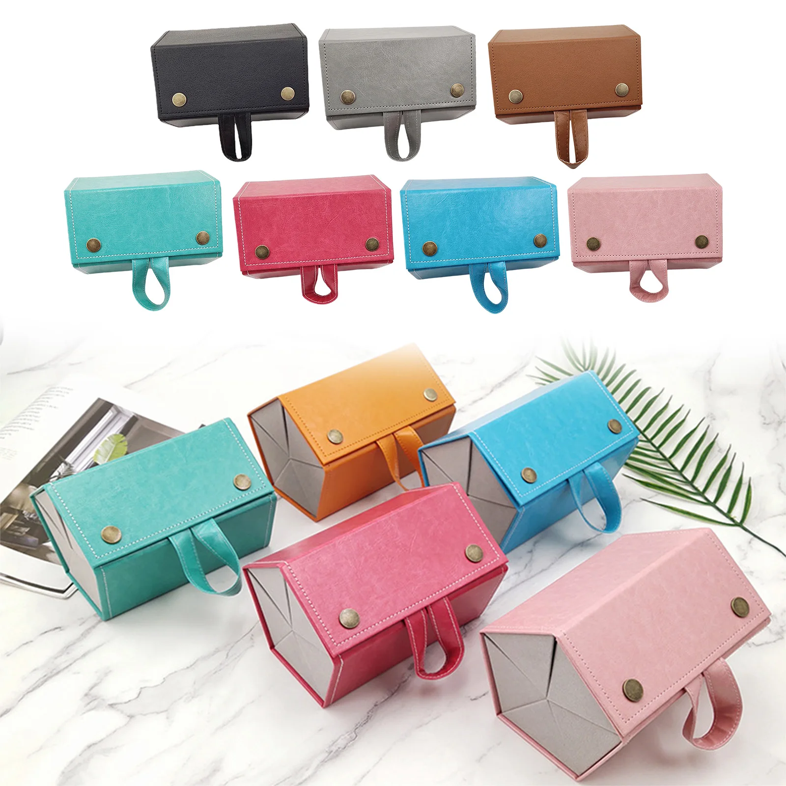 5 Slots Multi-purpose Sunglasses Storage Box PU Leather Portable Glasses Box Space-Saving Travel Essential for Women & Men Use