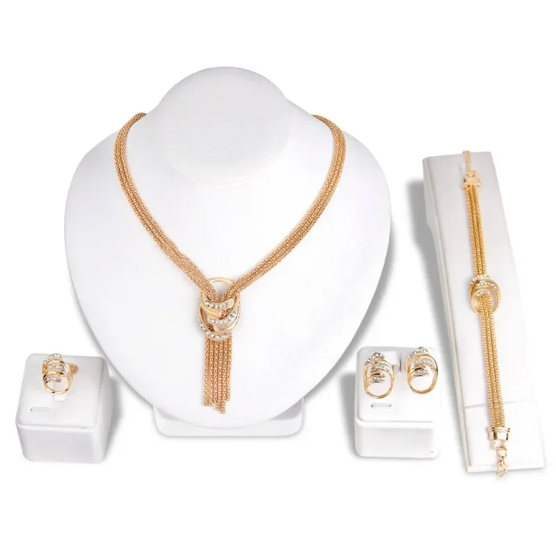 2024 Women\'s New Personality Temperament Necklace Four-piece Fashion Wedding Dance Jewelry Set Wholesale Female  Earings Girl
