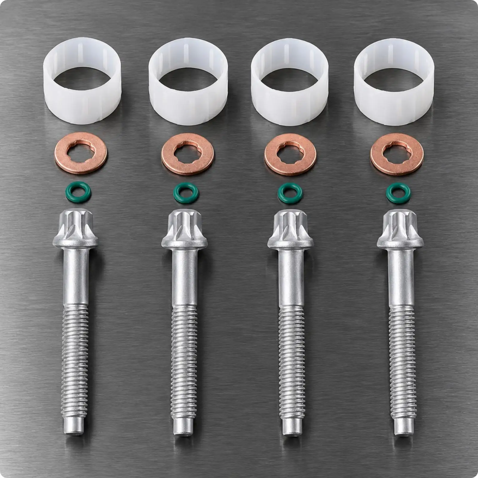 Injector Retaining Bolt with Sealing Components Replacement Fuel Injector Seal and Bolt Kit Silver-Toned FKM