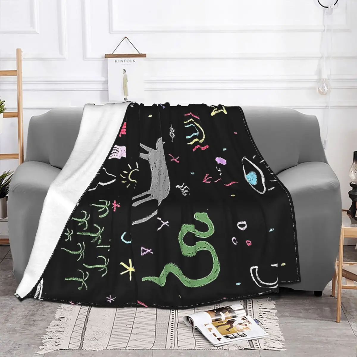 Chalk Board Dream Scape Ultra-Soft Micro Fleece Blanket Black Flannel Blanket