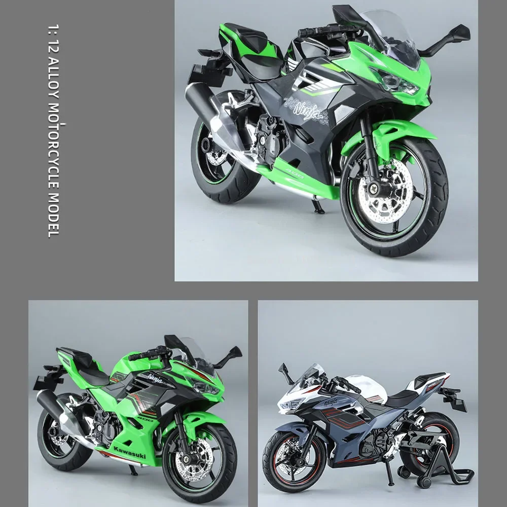 1:12 Kawasaki 400 pressofuso in lega modello di moto giocattolo auto ruota anteriore sterzo pneumatici in gomma moto raccogliere bambini regalo di Natale