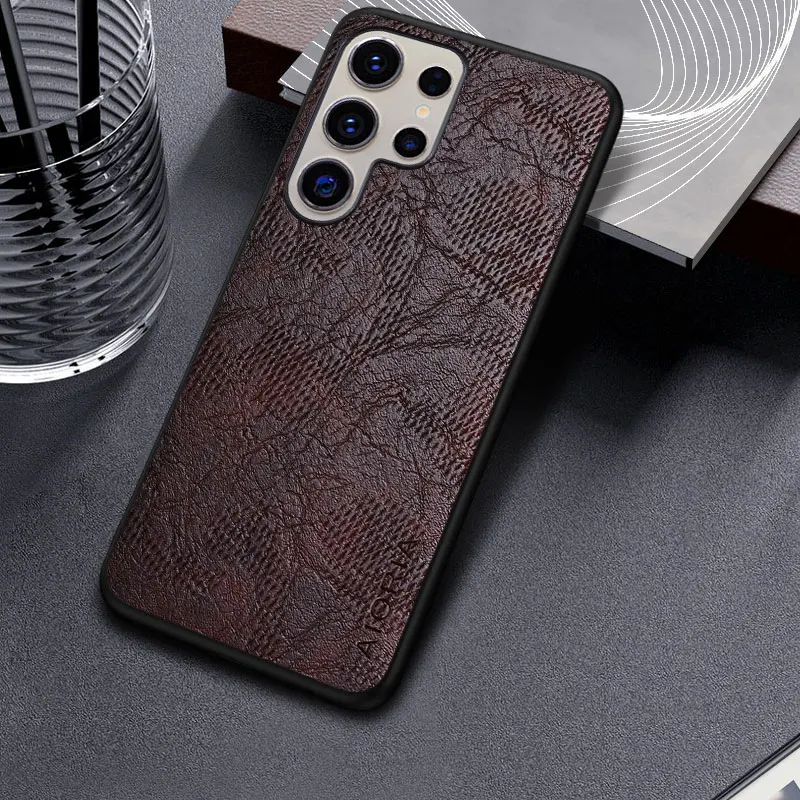 حافظة لهاتف سامسونج جالاكسي S25 S24 S23 S22 S21 S20 Ultra Plus Fe غطاء خلفي من الجلد لهاتف جالاكسي S25 Ultra