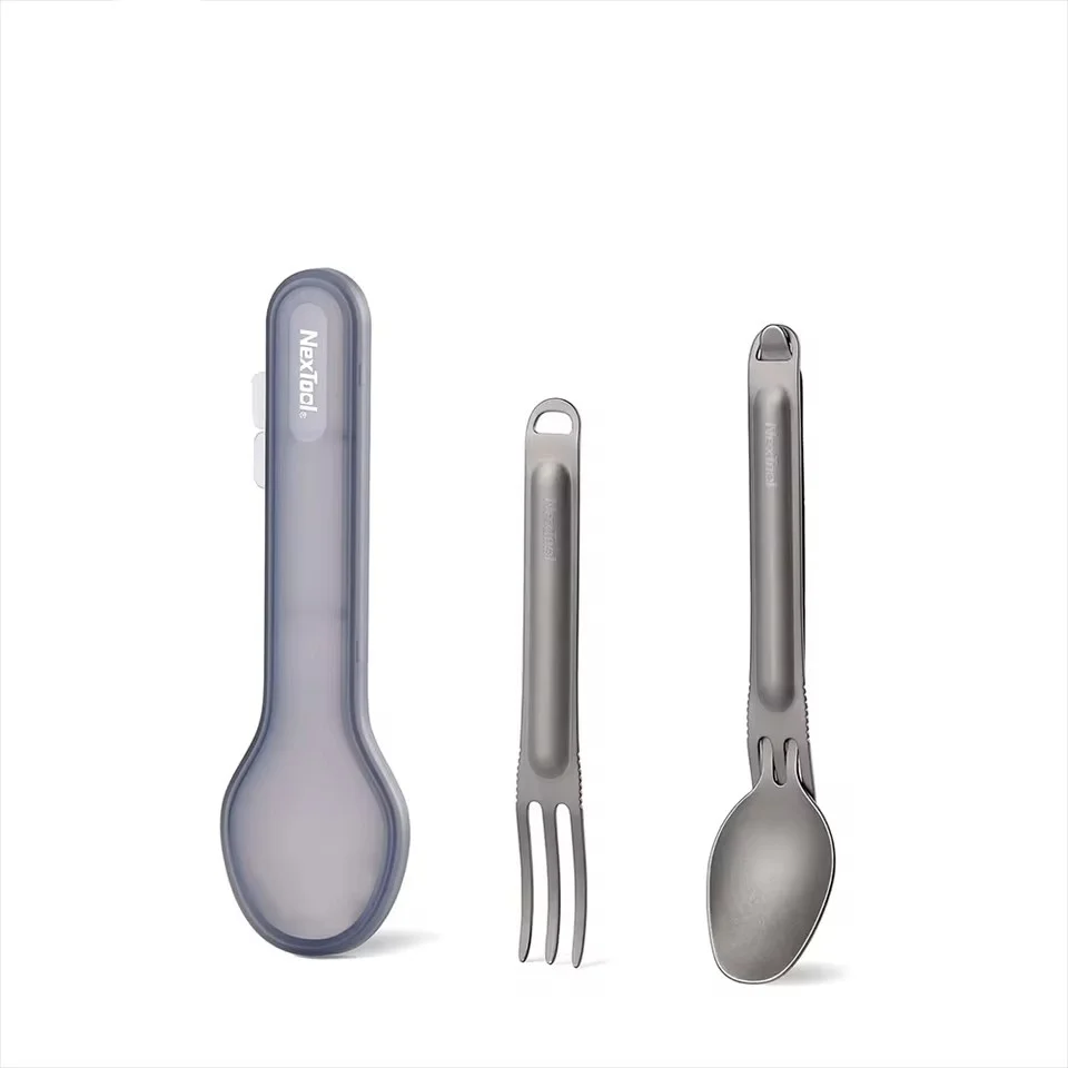 NexTool Fork Spoon 2-in-1 Outdoor Pure Titanium Spork Reusable Camping Tableware Case Stainless Steel Portable Camping Cutlery