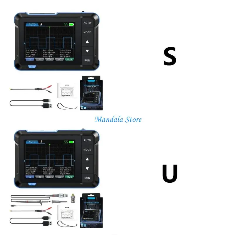 

U2JC Pocket Size Oscilloscope 1000mAh Battery Digital Oscilloscope 5MSa/s Sampling Rate Type-C Rechargeable Generator