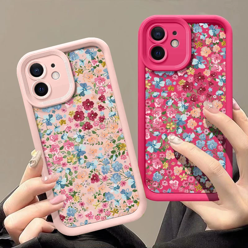 Shockproof Bumper Small Flower Case For iPhone 15 Pro Max Coque iPhone 11 12 13 14 16 Pro Max Luxury Soft Silicone Cover Fundas