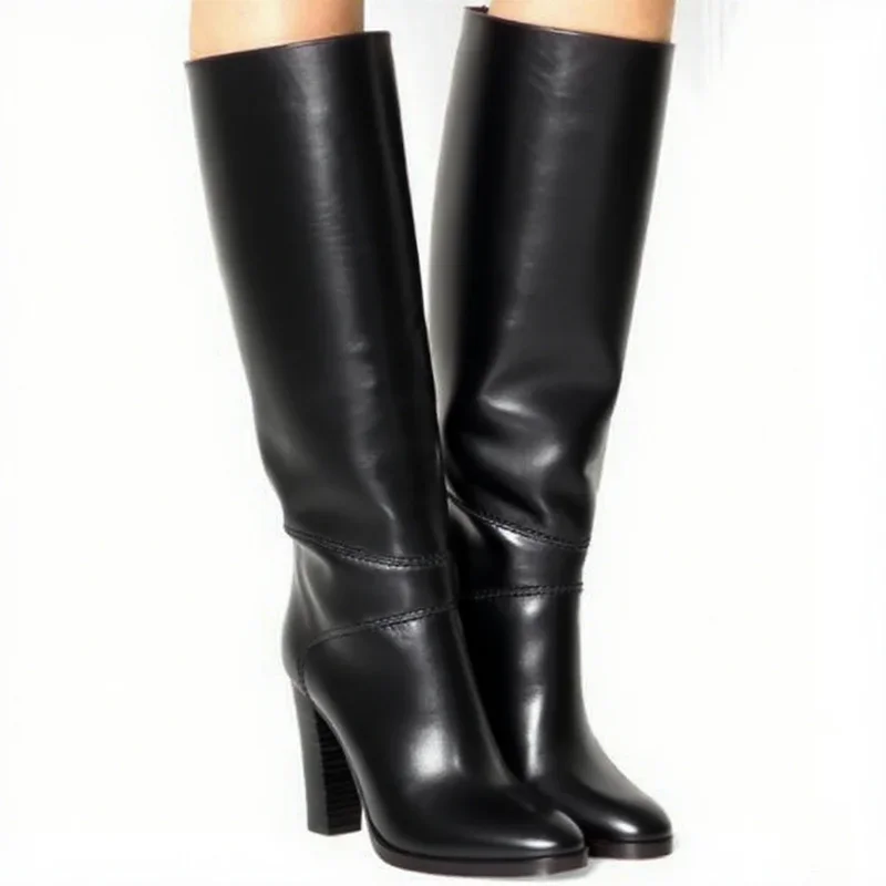 Matte leather Sewing Knee High Boots Sexy Pointed Toe Solid Square Heel Accetp Customized  New Arrivals Fashion Women Boots