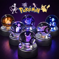 Pokemon Crystal Ball 3D Mewtwo Pikachu Gengar Pokeball 3D Night Light Lamp Glass Statue Pokemon Crystal Ball Birthday Gift