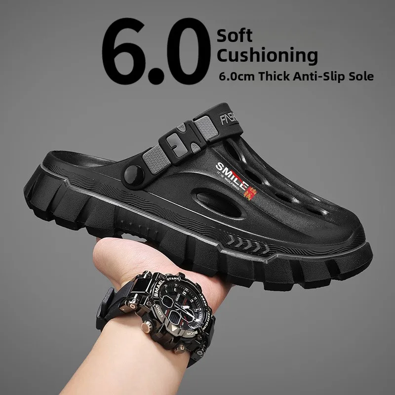 Men's Summer Outdoor Wear Anti-Slip Sports Headed Clog Thick Bottom Driving Dual-Purpose Beach Sandals Comfortable EVA Slippers
