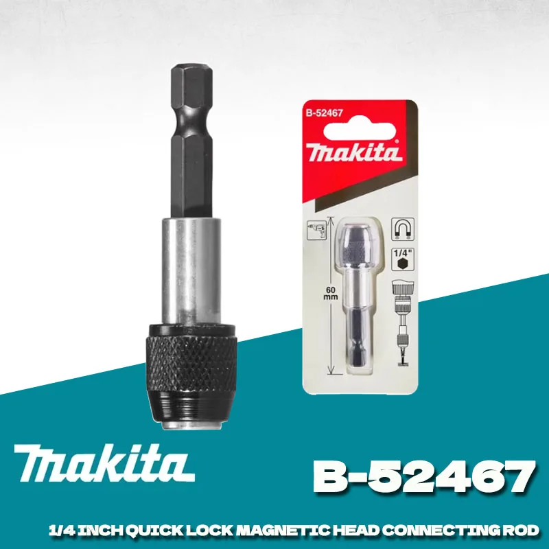 Suporte Magnético Fixo para Brocas Makita B-52467 60mm com Encaixe Hexagonal e Trava Adicional 1/4" para Ferramentas Elétricas