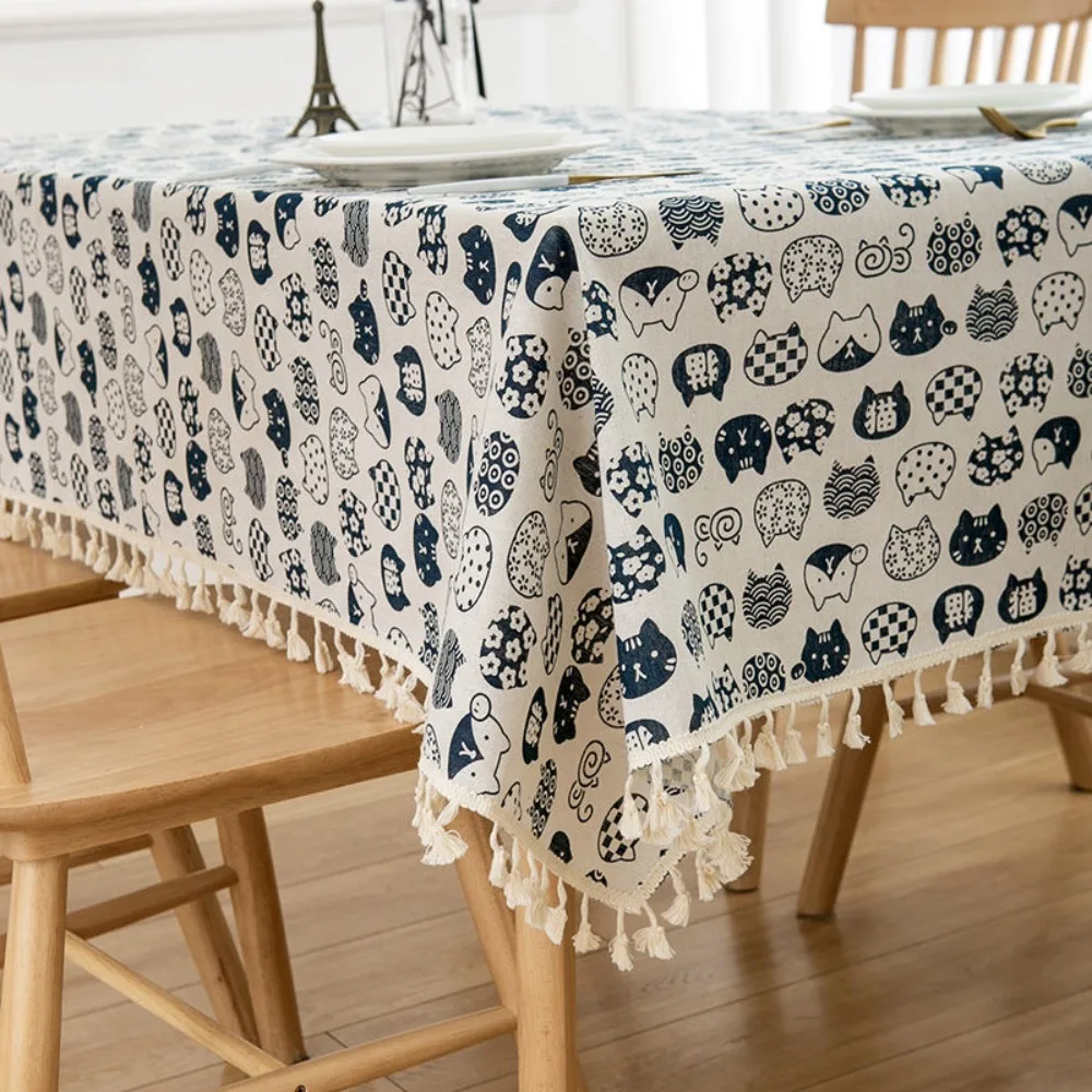 Nordic Style Ethnic Tablecloth with Tassel Heat-resistant Table Cover Anti-slip Stain-resistant Table Protecter Dinning Room